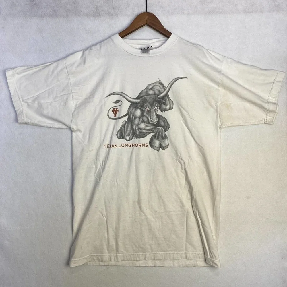 Vintage Longhorns Shirt Mens 2XL White Bull Graphic Print University of Texas UT